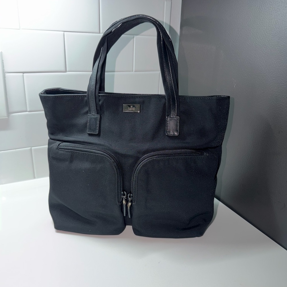 Gucci Nylon Tote Bag with Front Zip Pockets
